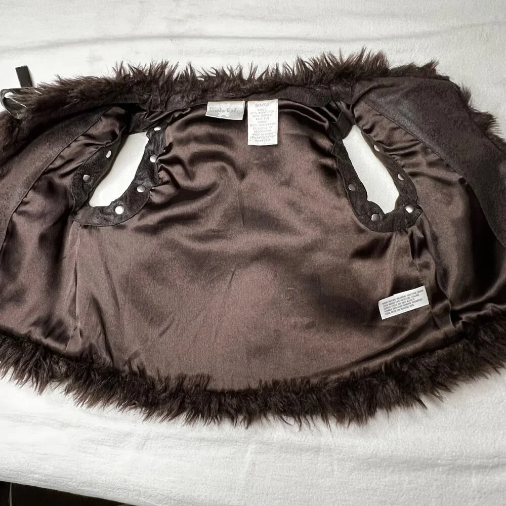 Kids Fake Fur Brown Vest 18 Months Tie Sequins